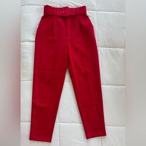 Zara High Waisted Red Belted Pants